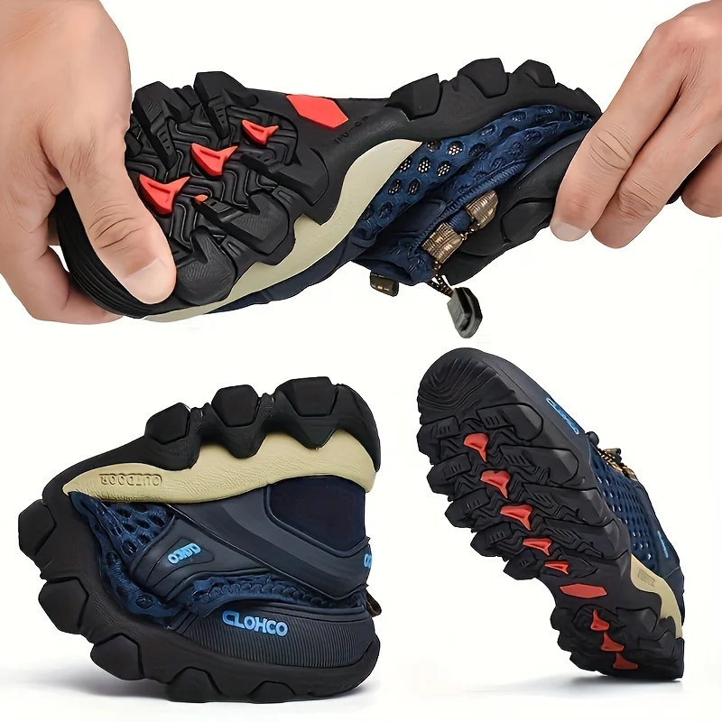 CLOHOO Male Casual Mesh Sports Shoes Lightweight Non-Slip Rubber Sole Hiking Shoes Outdoor Camp Walking Men Shose Summer