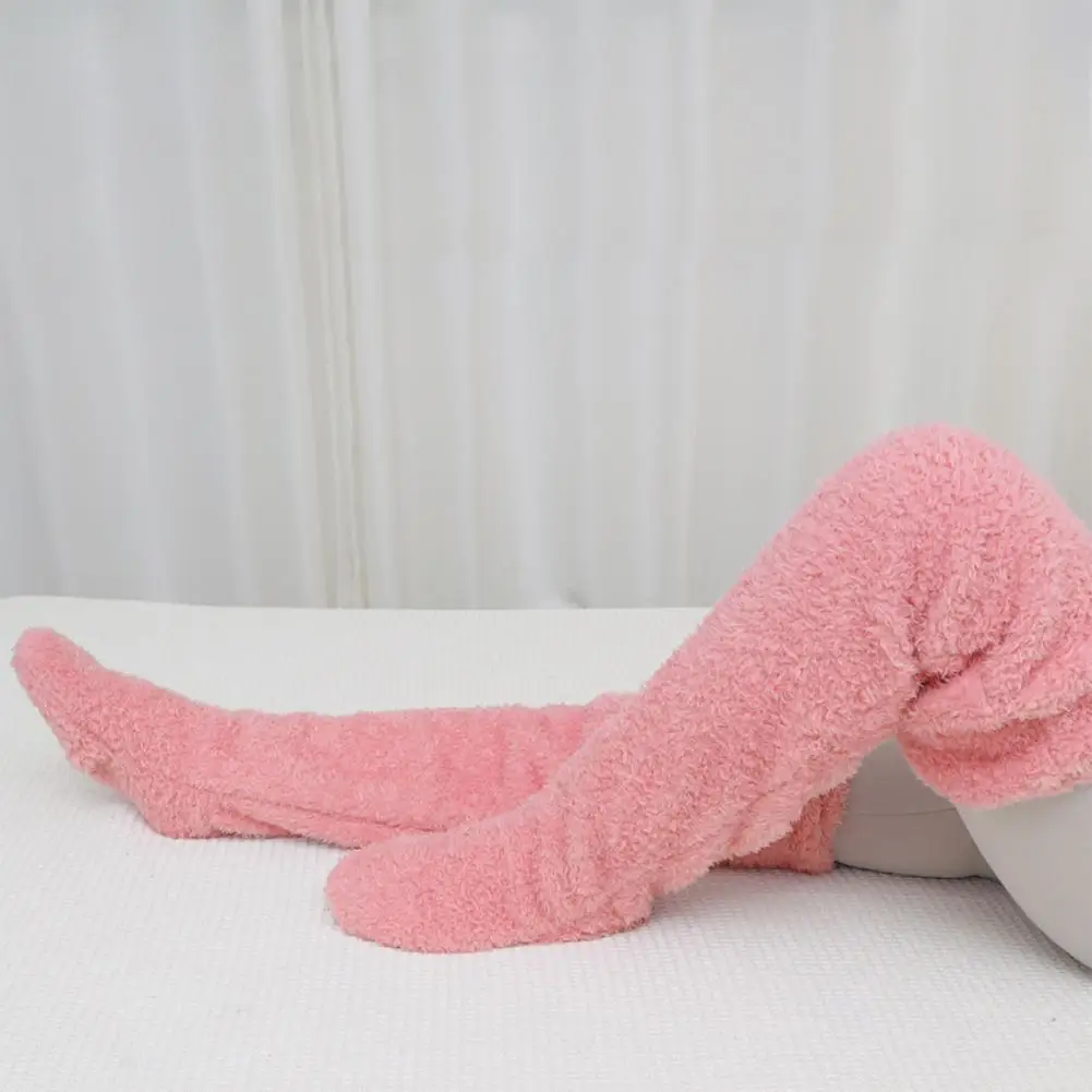 

Women Floor Socks Warm Cozy Over-the-knee Velvet Floor Socks Thick Anti-slip Leg Warmers for Unisex Home Comfort Soft Polyester