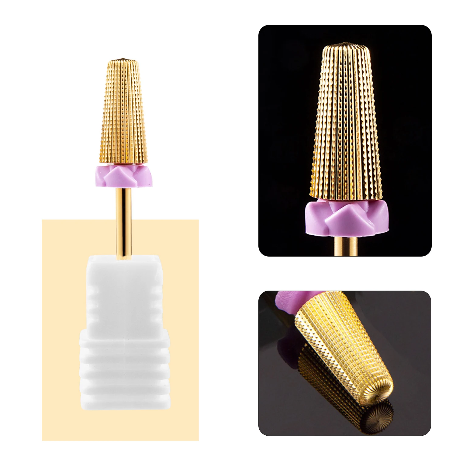 5 In 1 Tungsten Carbid Nail Drill Bits Milling Cutter For Remove Nail Polish UV Gel Tapered Safety End Cut Manicure Tools Golden 4
