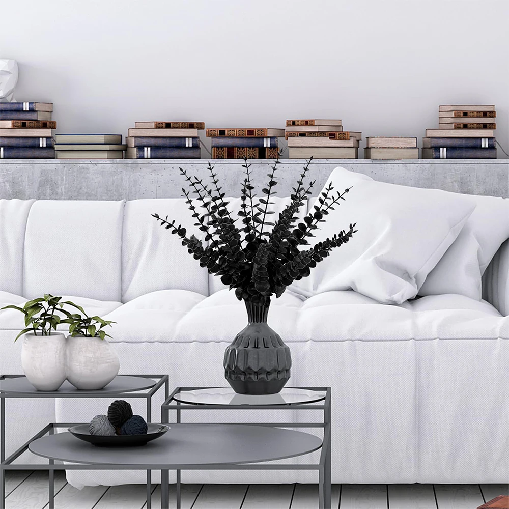 10 Pcs Black Artificial Eucalyptus Stems