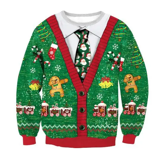 Suéteres navideños feos, jerséis verdes, sudaderas con estampado divertido en 3D para fiestas navideñas, sudaderas para fiestas, cumpleaños, Navidad 2025