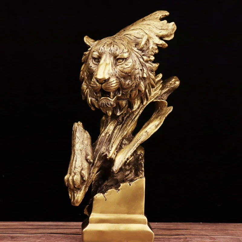 

Brass Tiger Head Brass Tiger Wine Cabinet Living Room Home Office Study Desktop Animal Decoration Housewarming Gift