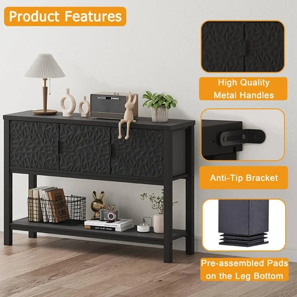 Console Sofa Table, Modern Entryway Table with Sehves, Couch Table with Storage (47.24 Inch Wide, Black) 5