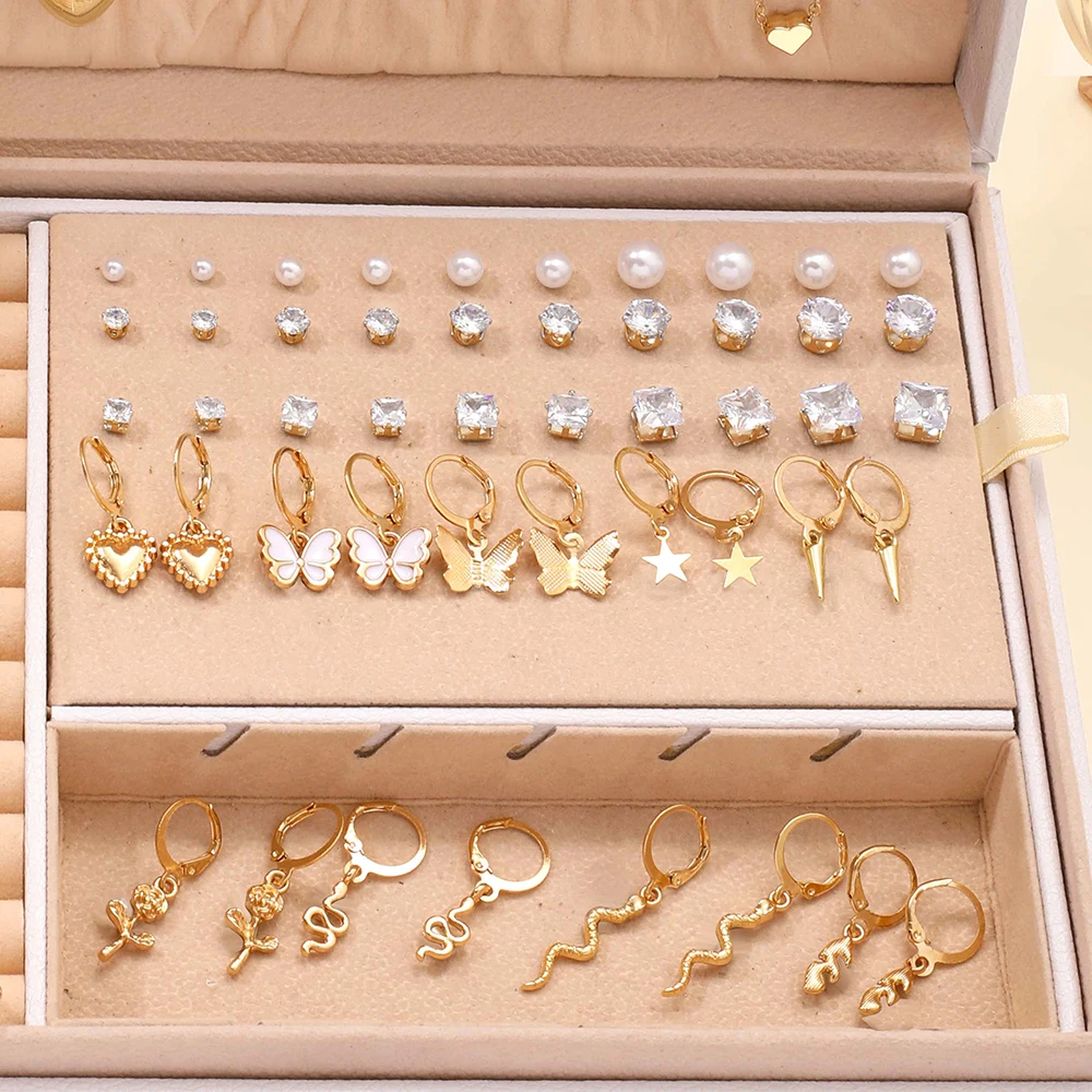 84 Pcs Vintage Imitation Pearl Zircon Butterfly Pendant Earrings Ring Necklace For Women Daily Wear Jewelry Sets