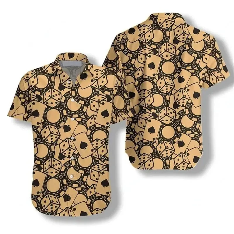 thumbnail image 1 of Camisas de playa con estampado 3D de dados de póquer de casino para hombre, blusas hawaianas de manga corta con solapa de nuevo diseño, blusas divertidas de verano para mujer, 1 of 5