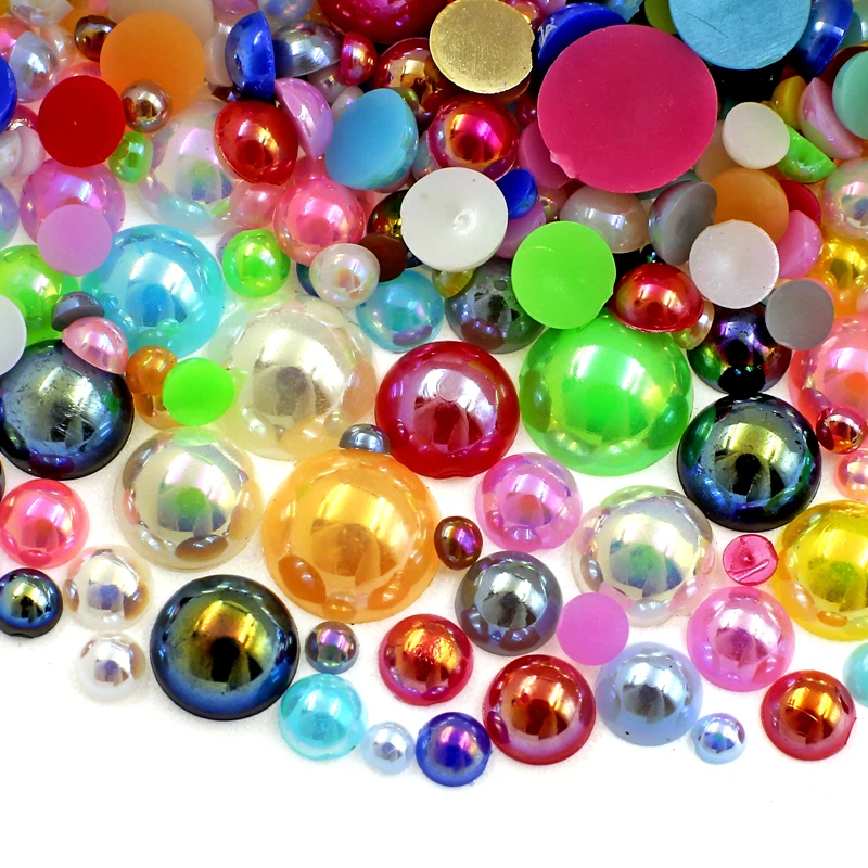 1100pcs Flatback Pearls & Rhinestones, 30g Mixed Size 3mm-10mm Ab Color  Resin Rhinestones In Pink, Blue, And White, Half Round Flatback Pearl  Rhinestones, Suitable For Nail Art, Face Art, Crafts, Jewelry Making