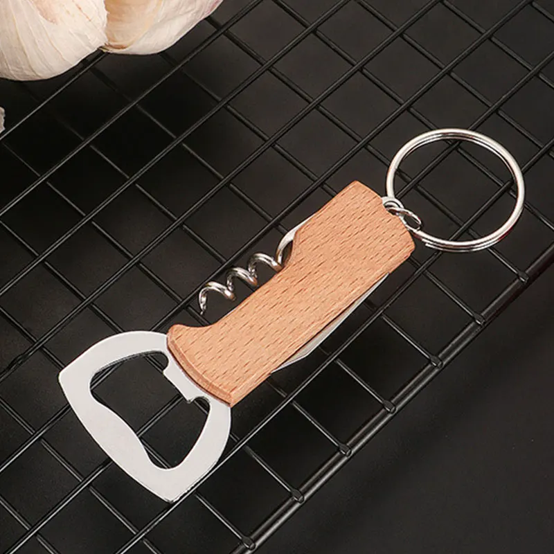 

40Pcs Beer Bottle Opener Keyring Keychain Stainless Steel Multifunctional Wooden Handle Corkscrew Wine Opener Bar Party