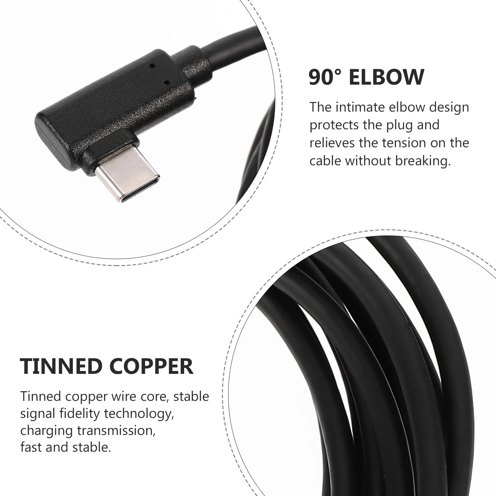 1개 VR 어댑터 케이블 USB C 케이블 타입 C 고속 충전 데이터 라인 엘보우 디자인 고강도 PVC 재킷 주석 도금 구리선 휴대용