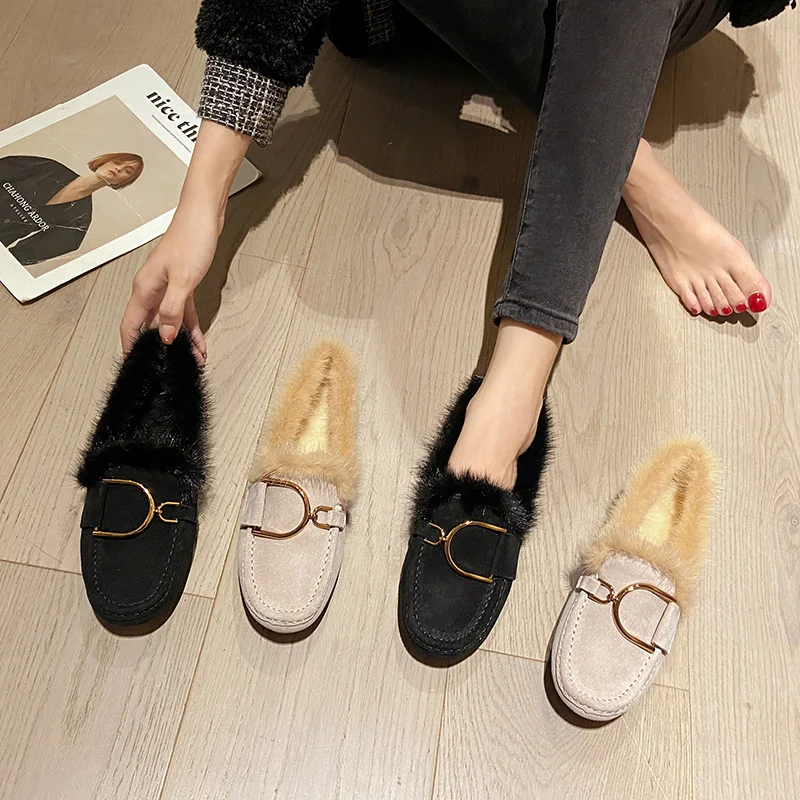 Luxury Brand Shoes Fur Mocasines Shoes Woman Winter Cotton Shoes Ladies Warm Shoes Flats Shoes Furry Leather Shoes - Image 5