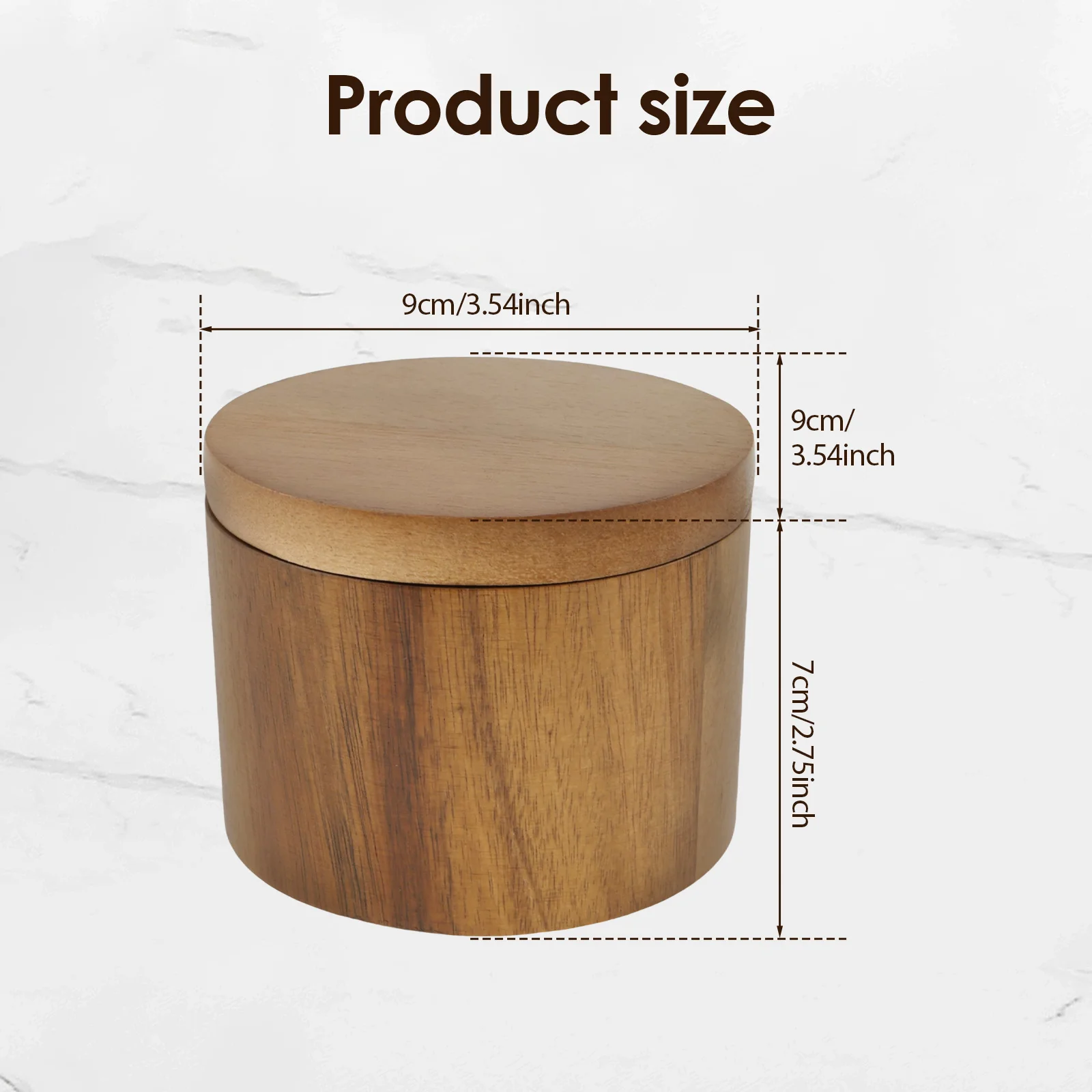 1 or 2 Compartments Acacia Wood Salt Bowl with Built in Spoon and Magnetic Swivel Lid Round Salt Cellar Kitchen Holder