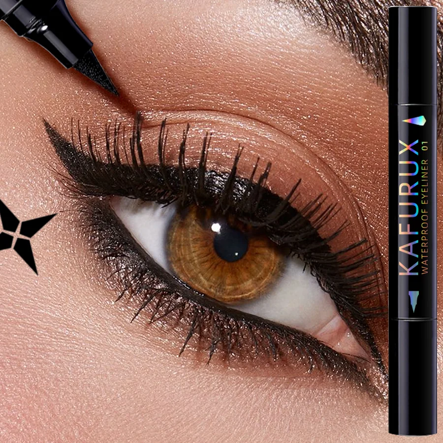 3 Colors Double Head Star Seal Eyeliner Waterproof Stamp Pen Black Blue Purple Eye Liner Pencil Fast Drying Lazy Eye Makeup 2