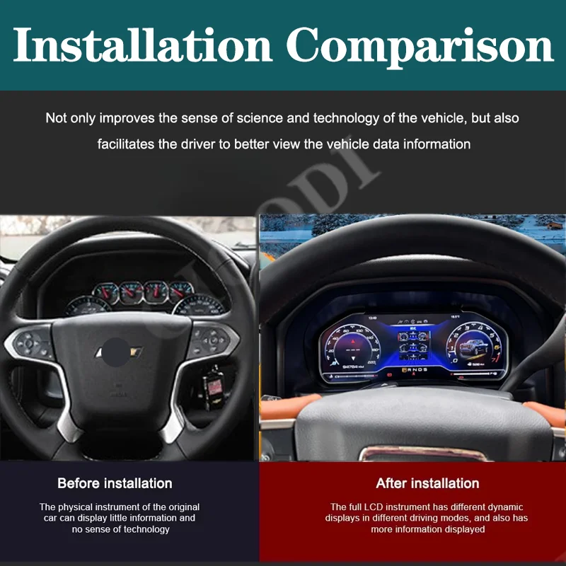 Panel de instrumentos digital LCD de 12,3" para Chevrolet Silverado 2014-2018, cabina virtual, velocímetro, contador, tablero CarPlay 2
