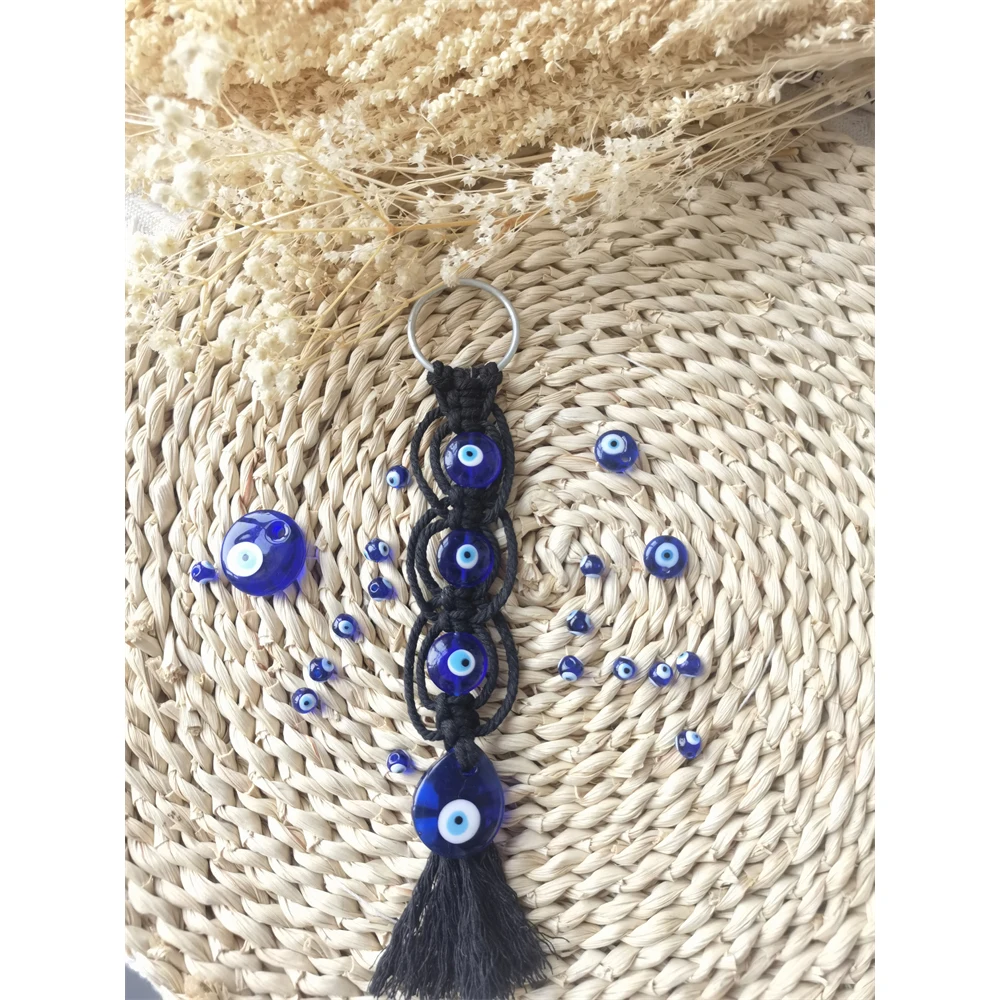 Macrame Wall Hanging Handmade Tapestry Nazar Decoration Turkish Evil Eye Keychain Pendant for Home Car Rearview Mirror  Gift 6