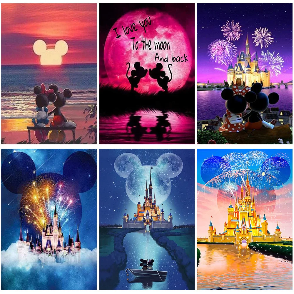 

Disney 5D Diamond Painting Cartoon Minnie Mickey Mouse Castle Moon Embroidery Full Drill Mosaic Needlework Home Decor Gift