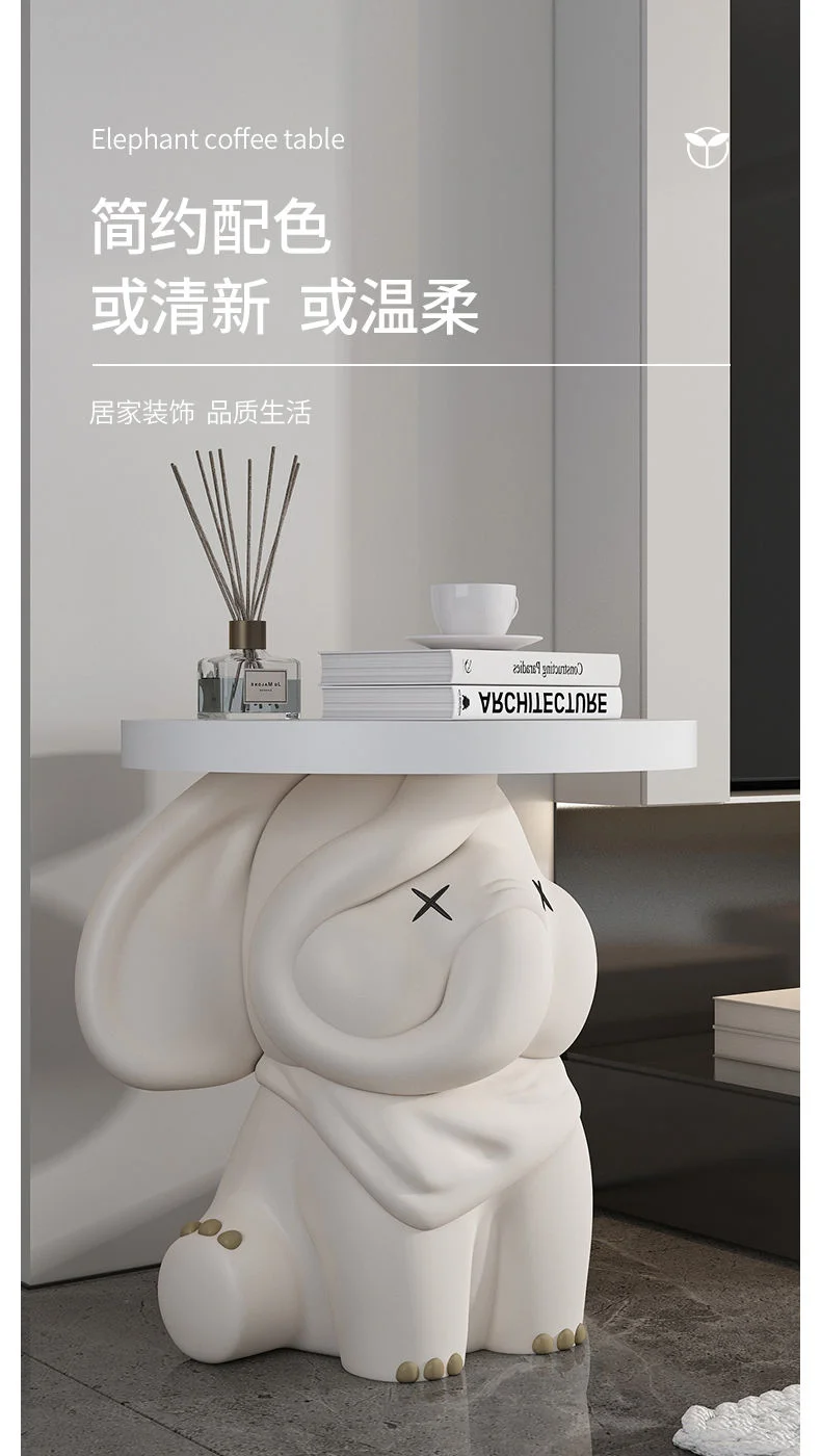 Cartoon Elephant Tray Side Table, Sculpture Floor Ornaments, Living Room and Bedroom Home Decorations, Home Furniture Gifts