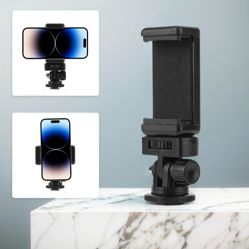Phone Tripod Holder Clip with Cold Shoe Mount RotateAdjustable Clamp Holder for iPhone Samsung for Canon Nikon Sony DSLR Camera