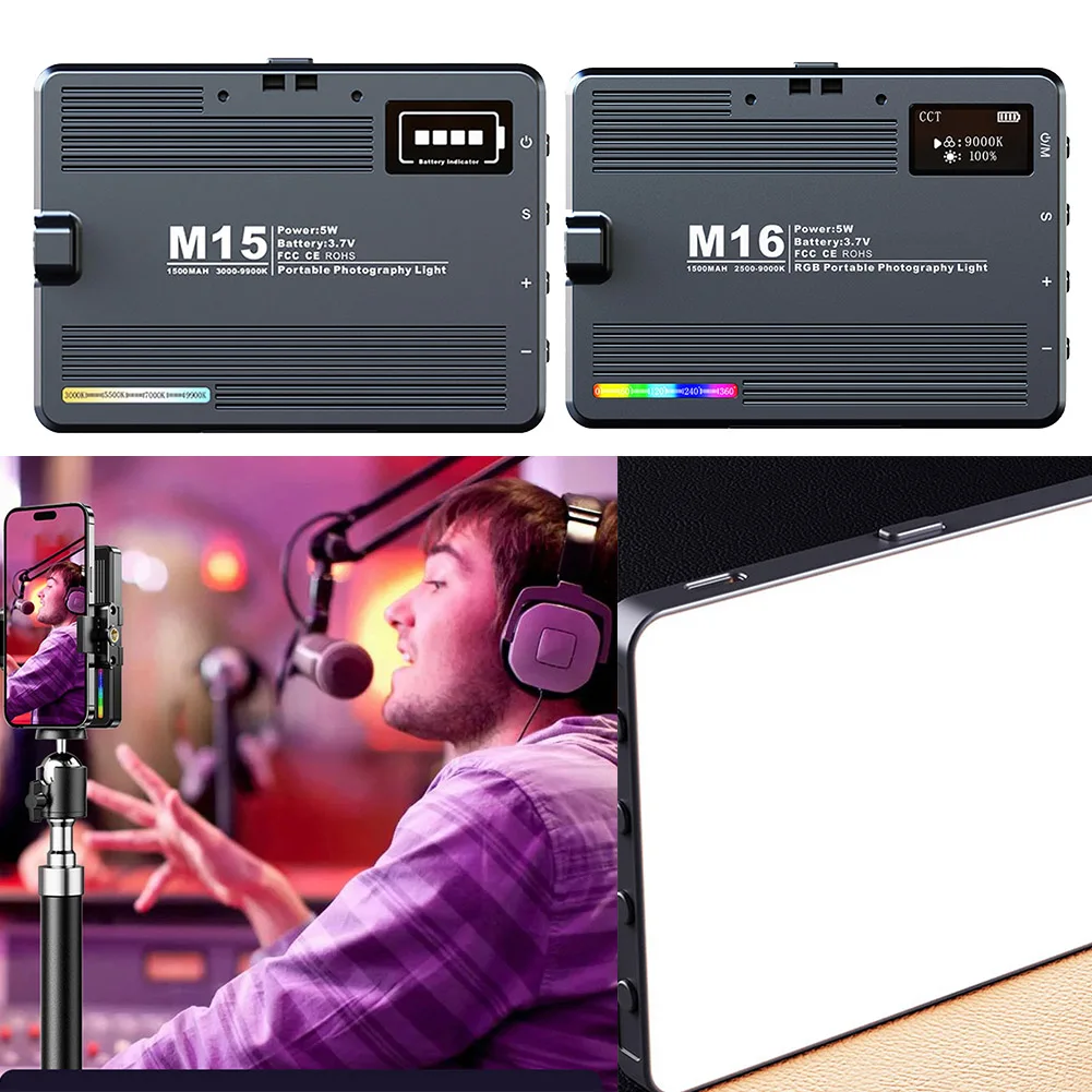 Vlogging용 휴대용 사진 조명, RGB LED 비디오 조명, 충전식 소프트 라이트 패널, 3000-9900K, 1500mAh