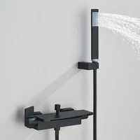 Black Waterfall Bathtub Shower Faucets Wall Mount Shower With Handheld Shower Mixer Tap Faucets Hot Cold Bath Shower Tap 2