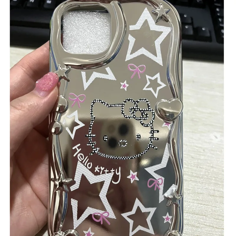 Star Girl Y2k Hello Kitty Phone Cases For Iphone 14 Pro Max Sanrio Fashion  Iphone 11 12 13 Case Mirror Face Shiny Silicone Cover