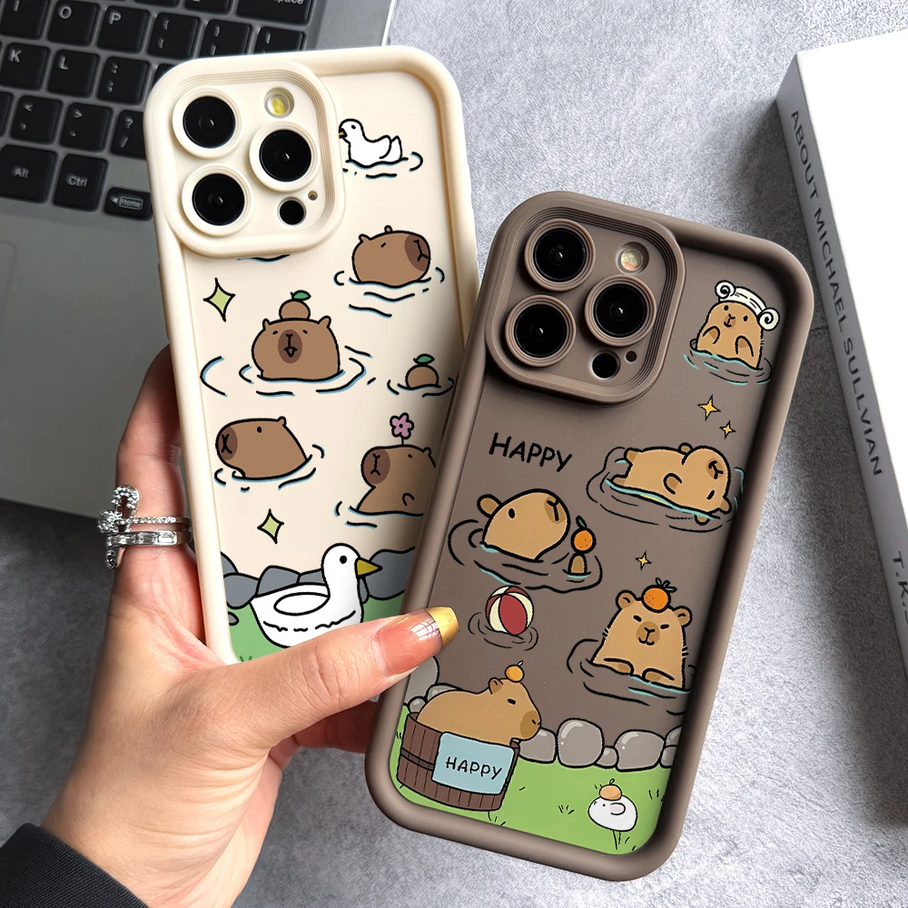 Playful Capybara Soft TPU Phone Case with Ladder Lens Cover