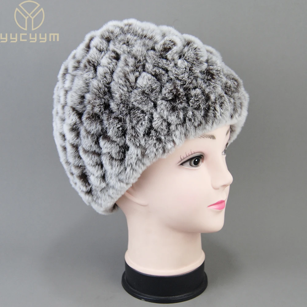 

Hot Sale Lady Real Rex Rabbit Winter Fur Hat For Women Russian Real Fur Knitted Cap Headgear Winter Warm Women Hat Beanie Hats