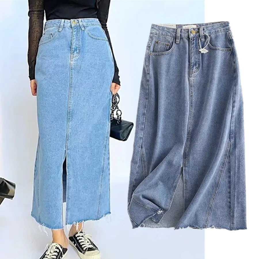 

Jenny&Dave England Style High Wasit Straight Sexy Forking Midi Skirt Women High Street Denim Skirt Women Retro Long Skirt