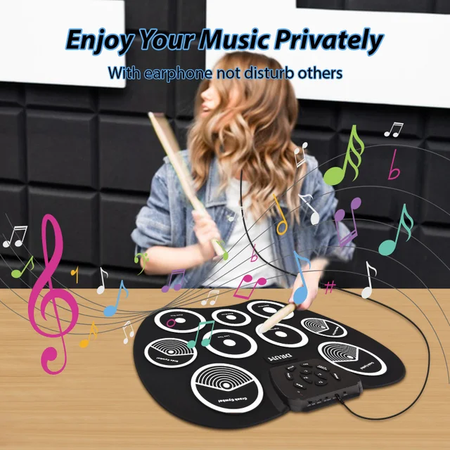 Electronic Drum Set Hand-rolled Drum 9-pad MIDI Interface Supports DTX Games Portable Drum Set Gifts with Drumsticks Pedals 2