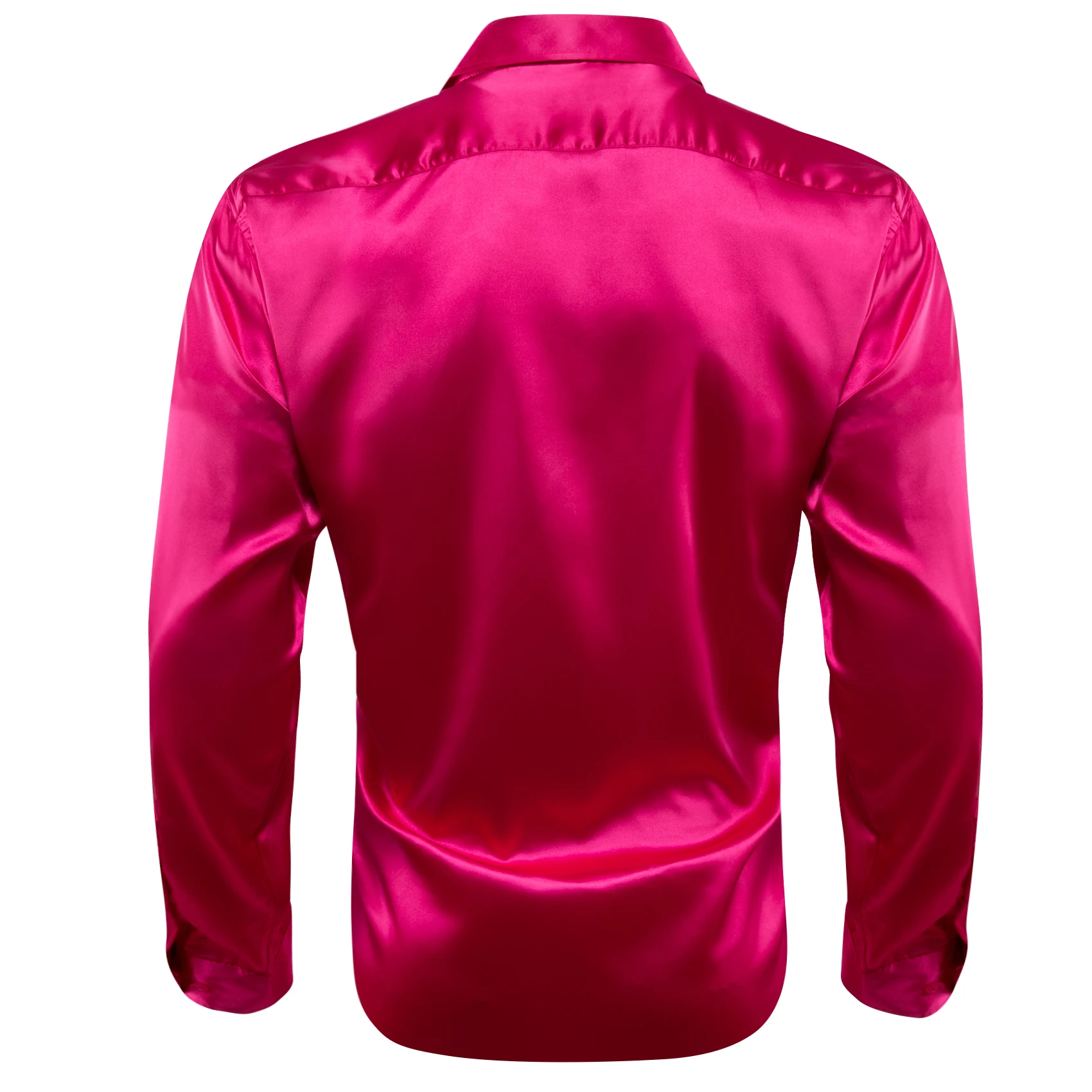 Designer Mens Shirts Silk Mercerized Solid Satin Magneta Red Long Sleeve Casual Business Slim Fit Male Blouses Tops Barry Wang