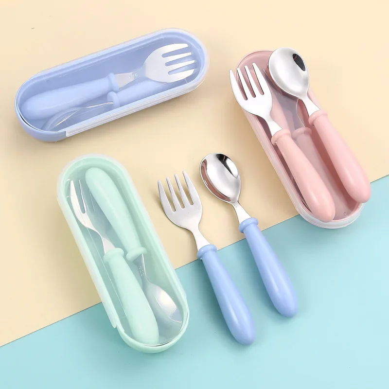 Description Picture 2 of itemBaby Gadgets Tableware Set Children Utensil Stainless Steel Toddler Dinnerware Cutlery Cartoon Infant Food Feeding Spoon Fork