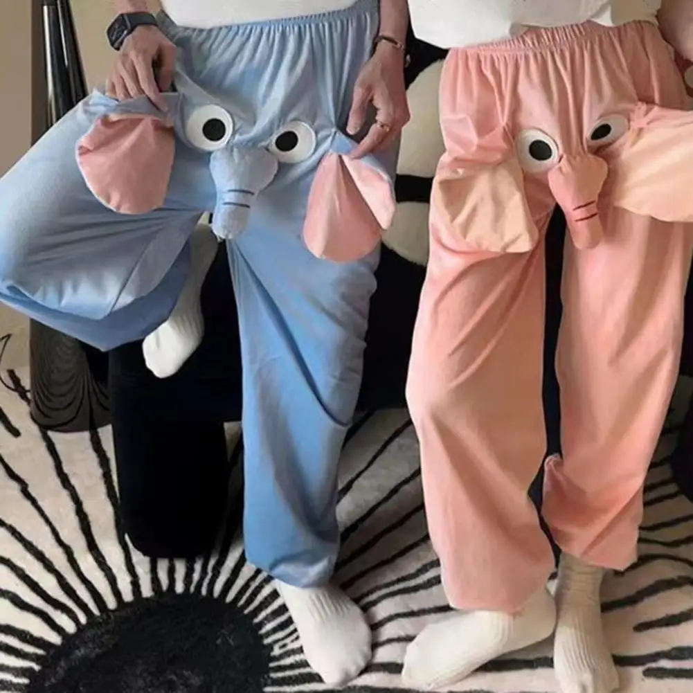 Flannel Pajama Pants Women Men Cartoon Elephant Nose Plush Pajama Bottoms Homewear Plush Lounge Trousers Couple Pajamas Pants_ecoleips.com