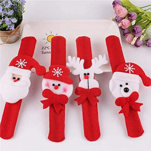 12-96Pcs Christmas Slap Bracelets Santa Snowman Reindeer Designs Holiday Decorations Accessories Festive Party Random Styles