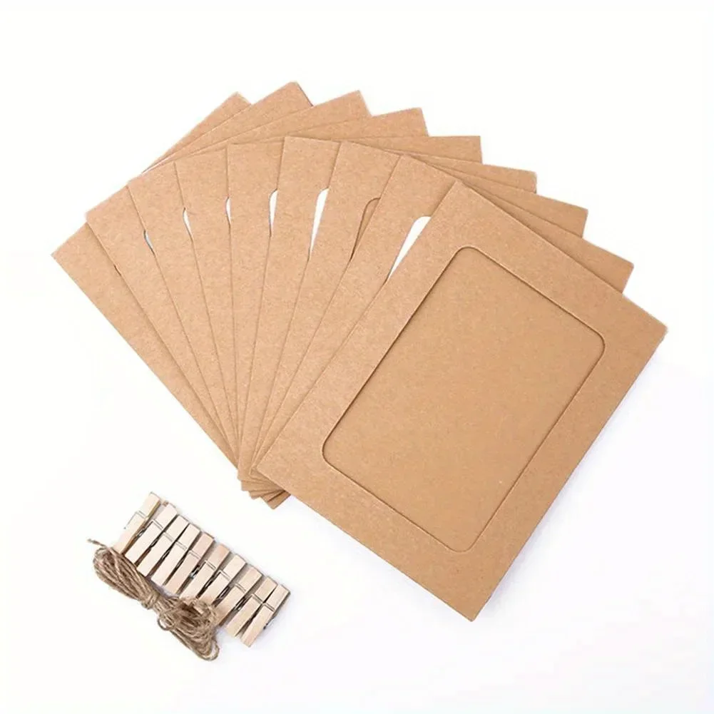 10pcs Photo Cardboard Picture Frame DIY Paper Photo Frame With Wooden Clips Wall Decoration Bedroom decorative picture frame