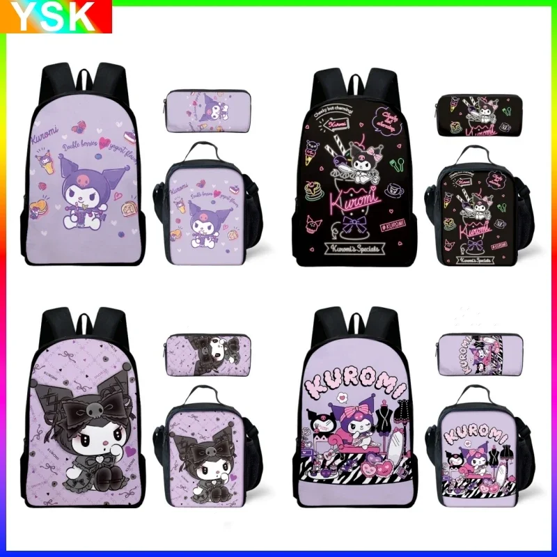 

3PC-Set Sanrio Kuromi Backpack Sanrio Backpack Pencil Bag Student School Bag Primary and Middle Mochila backpacks for children's