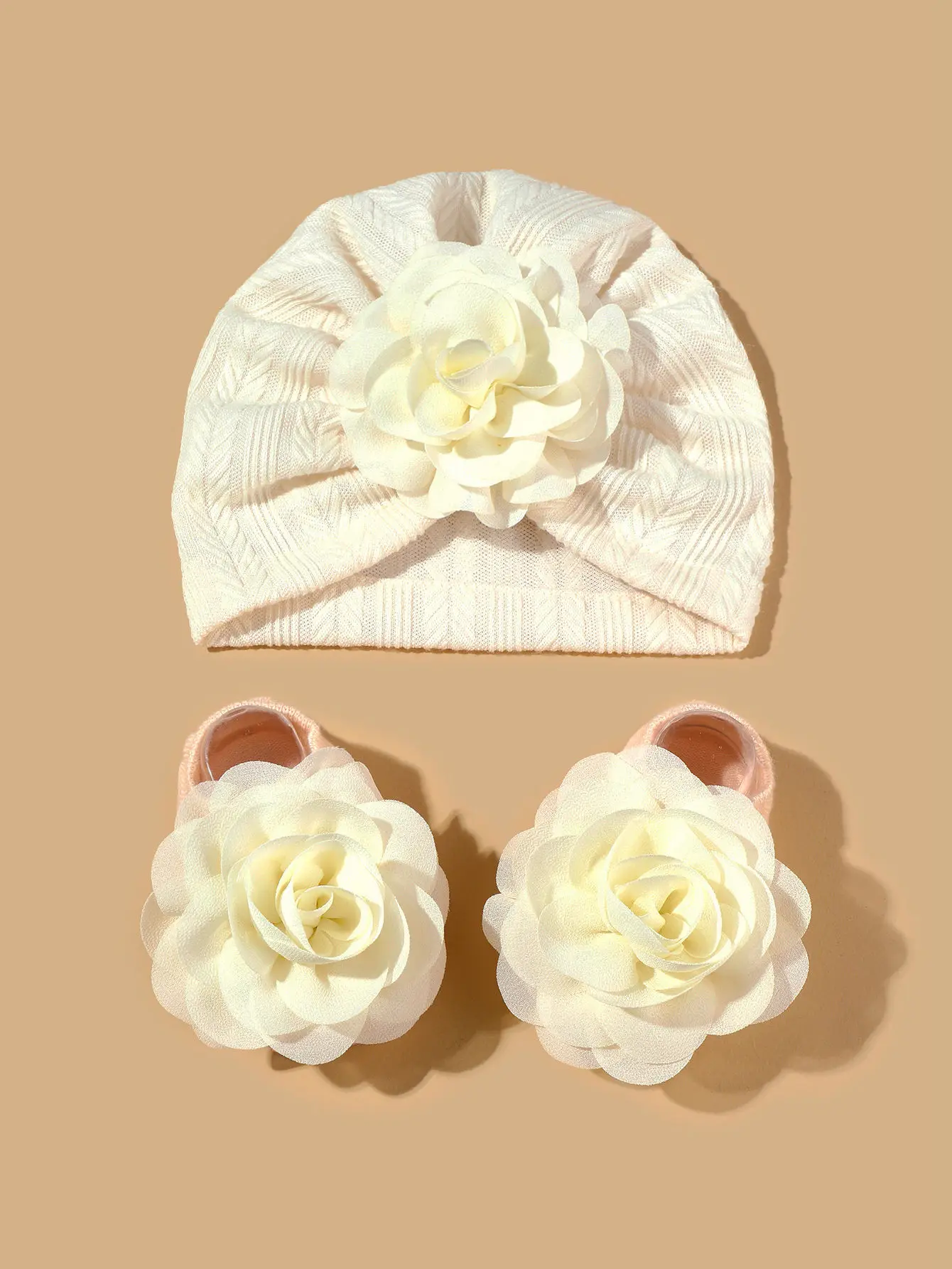 2pcs Newborn Baby Hat Set Spring Baby Girl Boy Turban Hat With Socks Flower Infant Beanies Cap Girl Headwraps Accessories 3