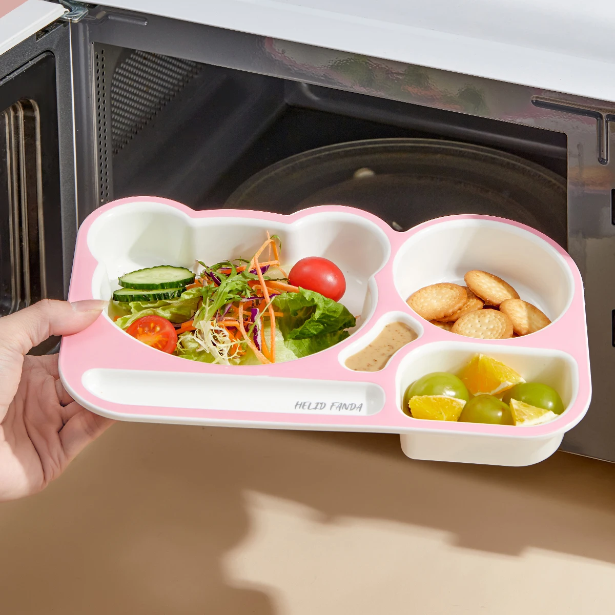 WORTHBUY New Cartoon Plastic Divided Dinning Plate With Soup Bowl Reusable Food Plates For Kids Microwave Safe Food Serving Tray