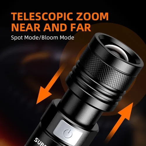 울트라 브라이트 LED 손전등, LED 핸드 램프 구슬, 방수 토치 줌, 풀 파워 방수 손전등, USB C 타입 랜턴 3
