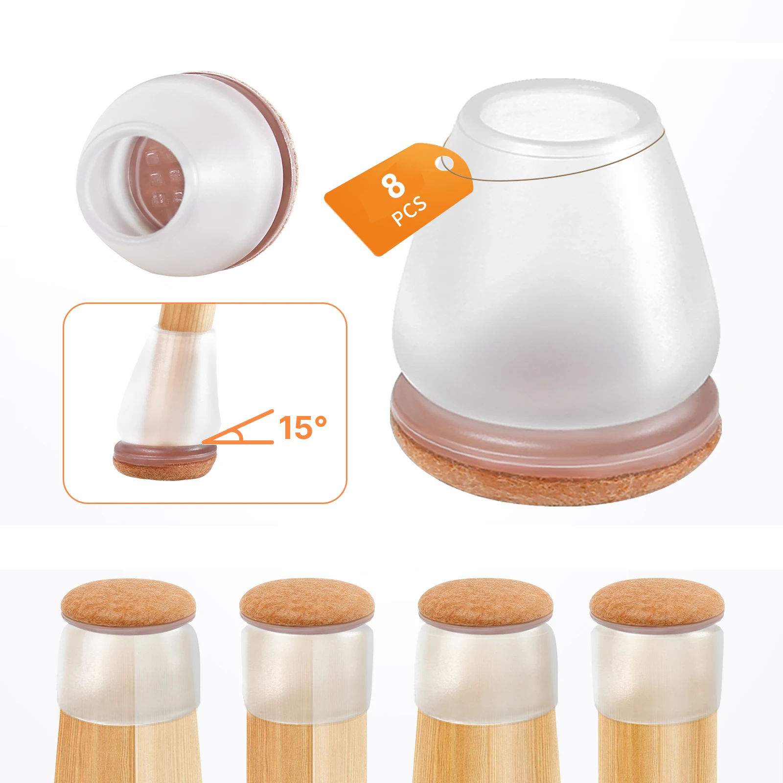 8PCS Chair Leg Floor Protectors with Thick Wrap Felt Pads Silicone Furniture Foot Cover Table Feet Protect Floors