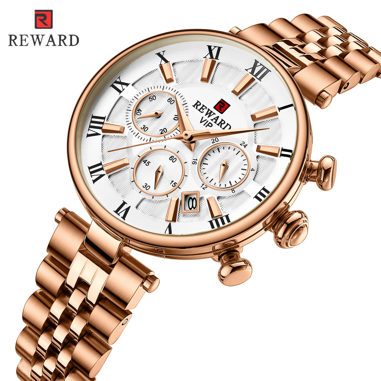 

REWARD Ladies Watches Luxury Fashion Stainless Steel Watch Women Chronograph Quartz Clocks Waterproof Calendar Date Wristwatch