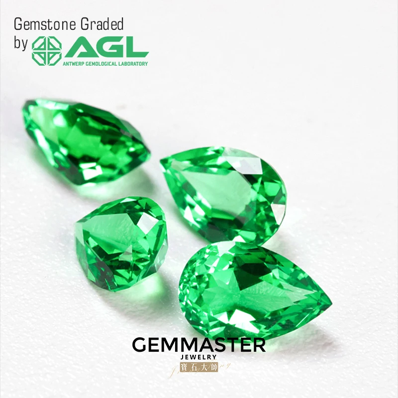 Pear Lab Grown Emerald Vivid Green With AGL certificate VVS VS Emerald Stone Hydrothermal Lab Colombia Color Green Stone