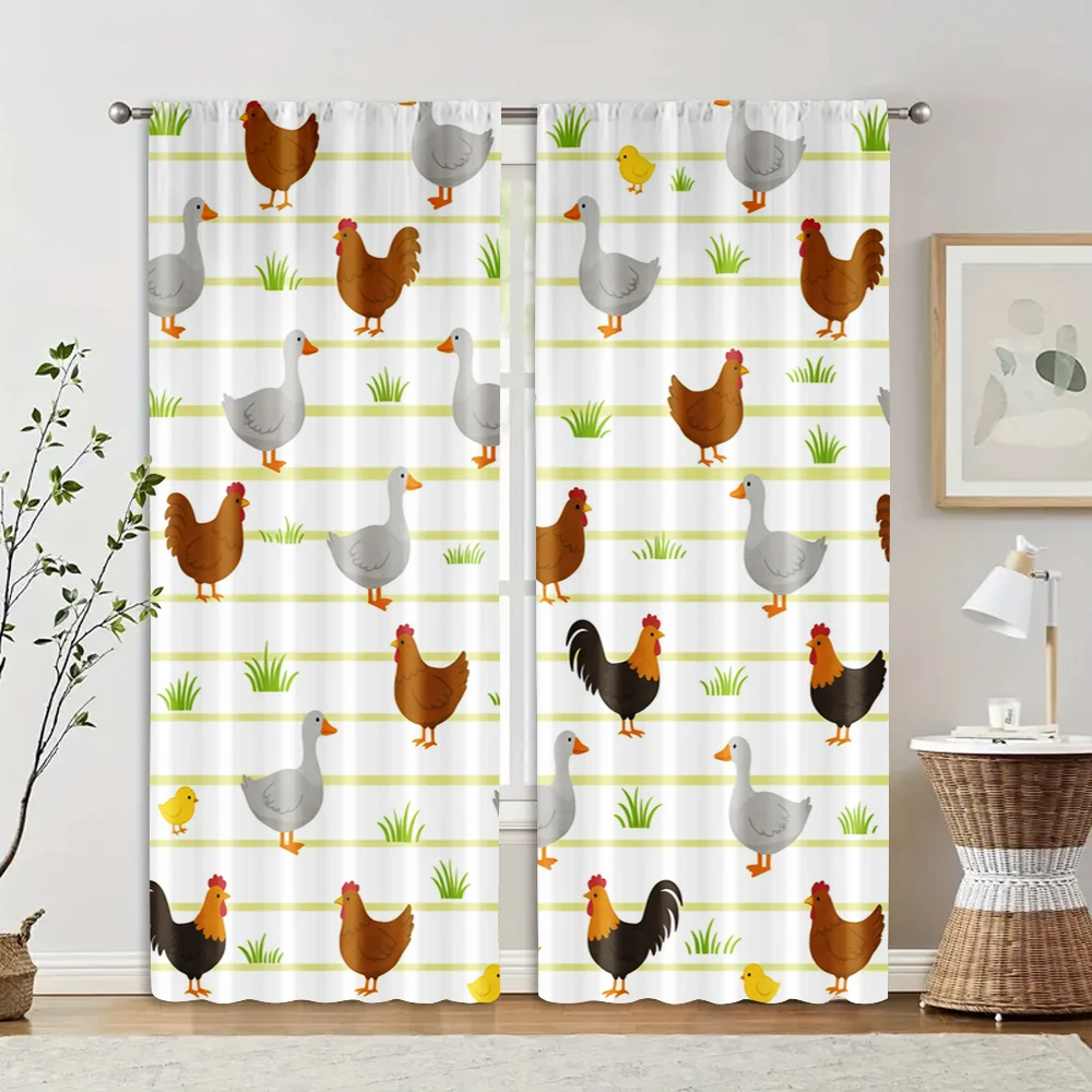 2pcs, Curtains Cute chicks Machine Washable Fabric,Without Electricity Wall Decor Applies to bedroom living room decoration 2