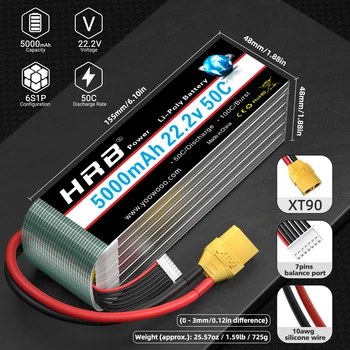1/2PCS HRB 22.2V 5000mah Lipo Battery 6S Lipo Drone Battery 50C XT90 EC5 Connector for RC Quadcopter Helicopter RC Car Monster 2