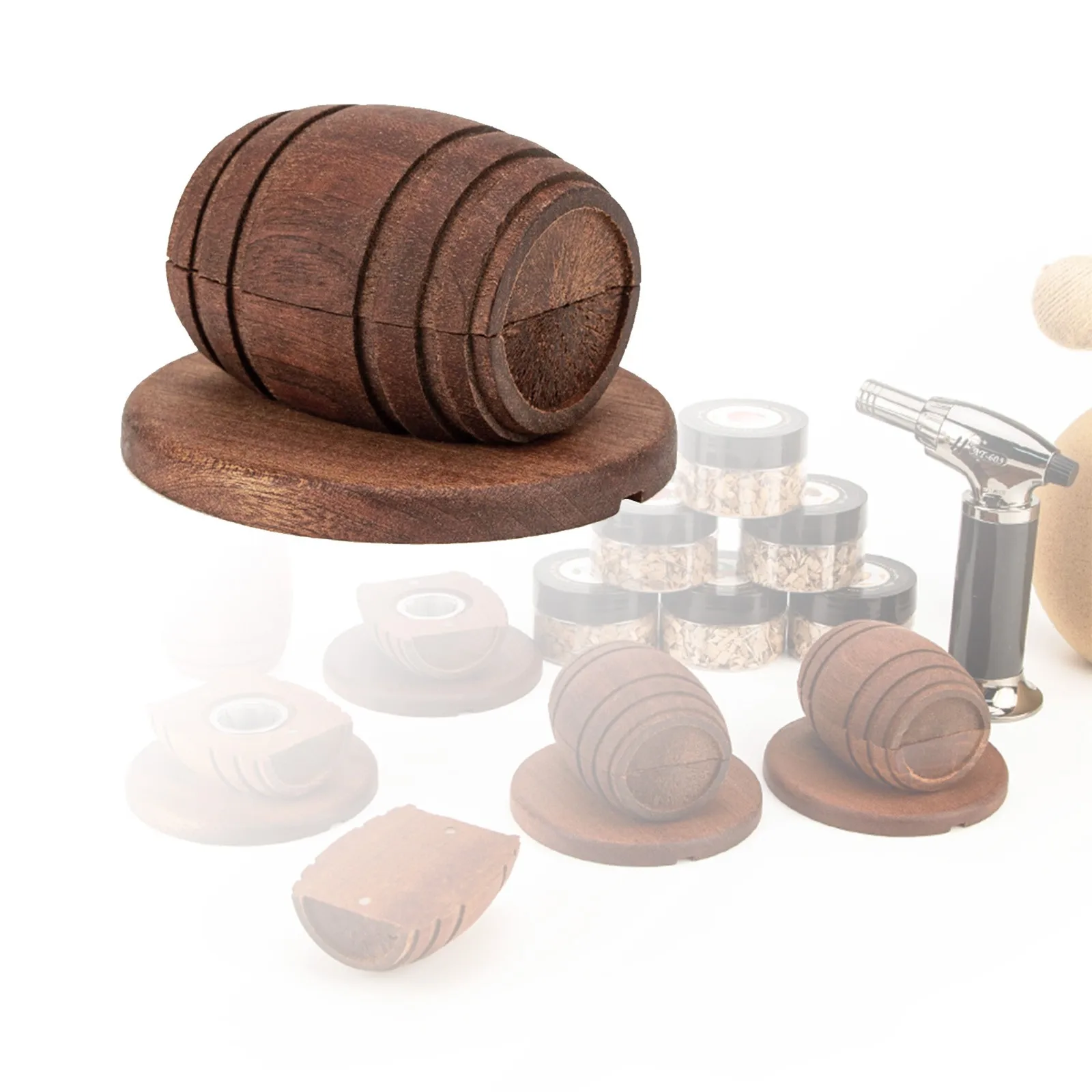 Whiskey Smoker Kit With Ice Ball Molds Wine Barrel Shape Cocktail Smoker Infuser Kit Birthday Bourbon Whiskey Gifts Bar Tools