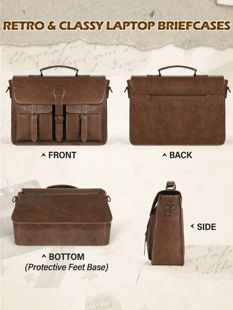 💼 Never Worry About Rain Again: 15.6" Vintage Leather Messenger Bag – Waterproof Laptop Briefcase for Men | Spacious Satchel & Computer Shoulder Bag for Work, College & Business Trip 5