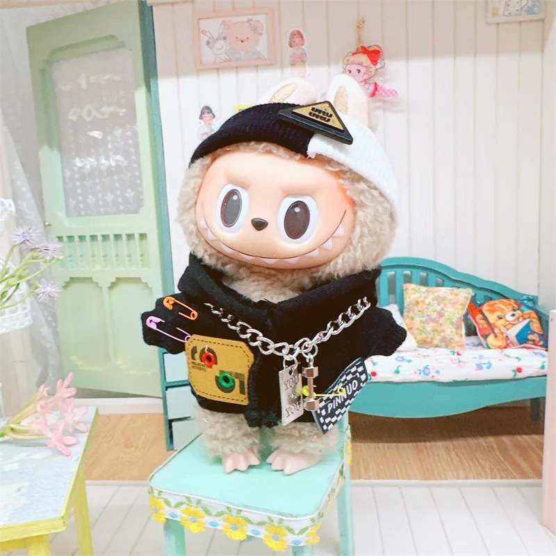 1PC 17cm Labubu Clothes Cute Mini Plush Doll's Outfit Accessories Jumpsuit Hooded Sweater Poncho for Labubu Dolls Fans Gift 4
