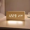 Digital LED Wooden Alarm Clock With Temperature Voice Control Snooze Electronic Desk Clock USB AAA Power Supply Decorations Home 1