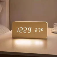 Digital LED Wooden Alarm Clock With Temperature Voice Control Snooze Electronic Desk Clock USB AAA Power Supply Decorations Home 1