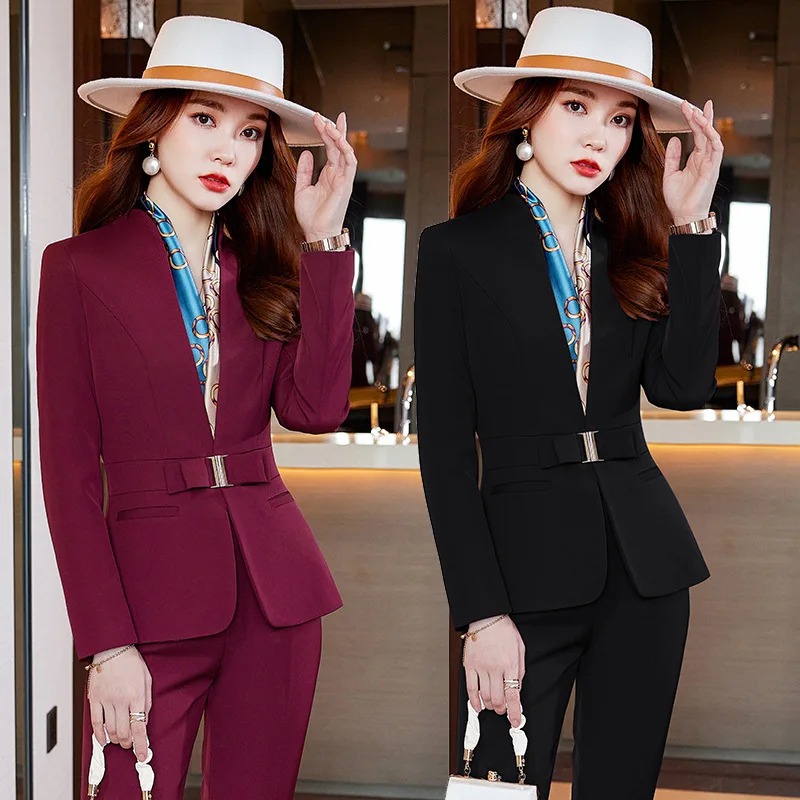 

1806 Business Suit Hotel Front Desk Business Formal Wear Autumn and Winter Interview Suit Work Clothes Manager Work Clothes Purp