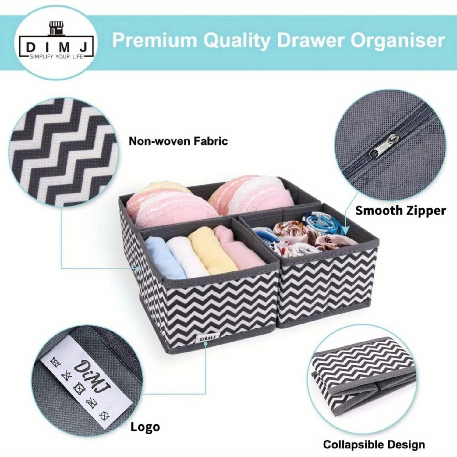 12pcs Dresser Drawer Organizers - Sturdy Fabric, Foldable, Versatile  Boxes and Wardrobe Dividers - Perfect for Socks, Underwear 2