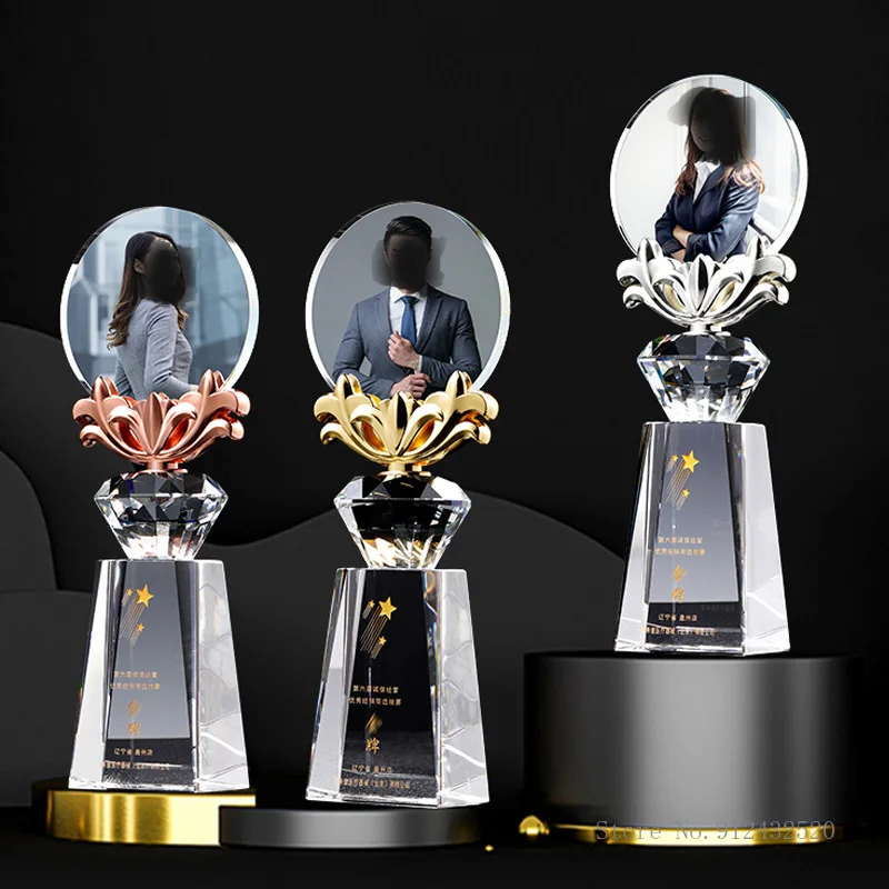 Bauhinia Blooming Crystal Trophy, Customized with Photos, Creative, Honr, annual Meeting, Award, Home Decoration