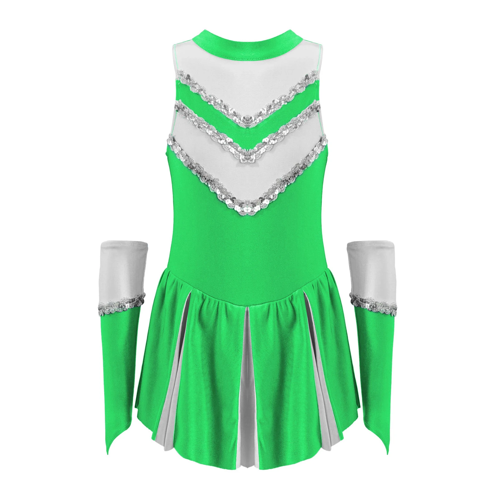 Kids Cheerleading Costume for Schoolgirls Uniforms Dress Sleeveless Sequins Gymnastics Leotards Cosplay Cheerleader Dance Dress